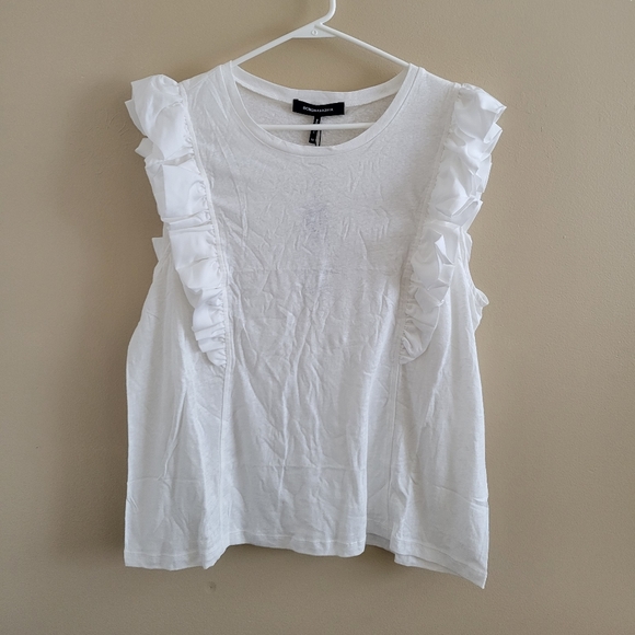 4/$15 SALE BCBGMAXAZRIA | Optic White Flutter Sleeve Tank Top Blouse NEW X-Large - Picture 1 of 8